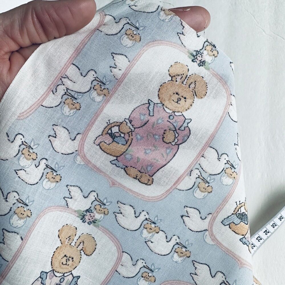 Vintage Expectant Mom Pregnant Bunny Rabbit QUILT BLOCK FABRIC Panel 35"x45"